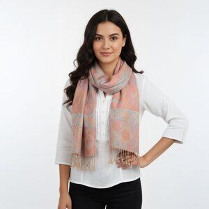 Long Floral Tasseled Scarf Wrap | Boho Prairie Cottagecore Bohemian Coral Blue